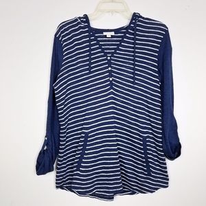 J Jill Blue & white striped oversize hoodie XS